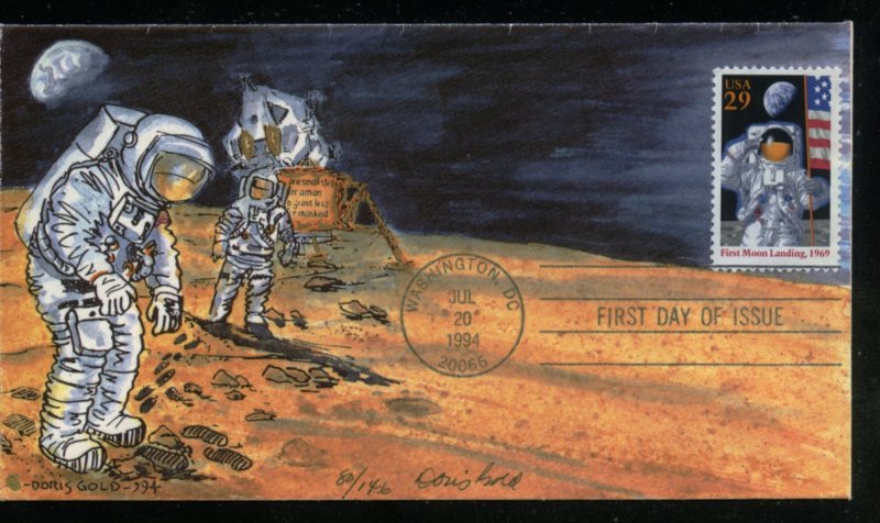 US 2841a 25th Anniv Moon Landing UA Doris Gold limited  cachet FDC