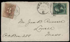 momen: US Stamps 1882 #J3 Postage Due on Cover