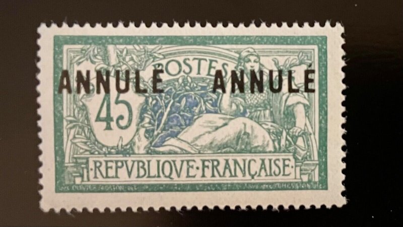 FRANCE YVERT 143-CI 2  LIBERTY AND PEACE 45c SURCHARGED ANNULE  MNH VF