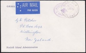 NORFOLK IS 1973 Official cover to New Zealand..............................B3645