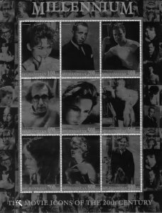 Afghanistan 2000  The Movie Icons Chaplin/Bardot/MARILYN MONROE Sheetlet (9) MNH