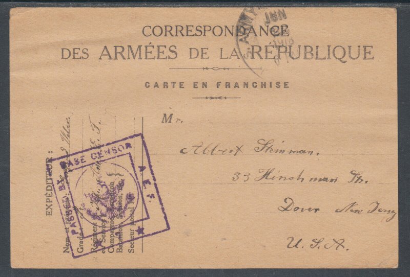 France, 1918 AEF Censored Soldier's Card to US