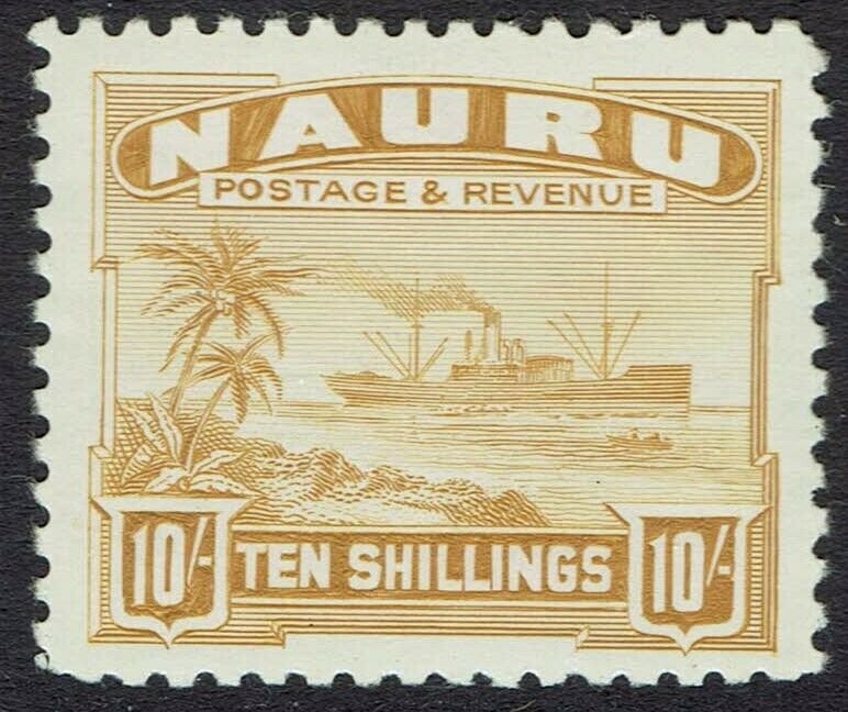 NAURU 1924 SHIP 10/- ON SMOOTH PAPER