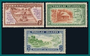 Tokelau 1948 Definitives, MNH  #1-3,SG1-SG3