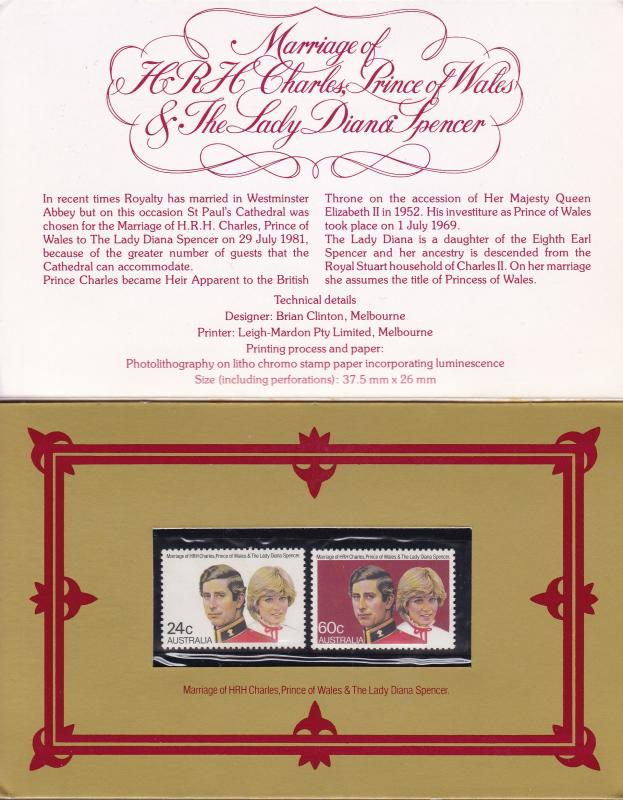 Australia 1981 Royal Wedding Presentation Pack Folder Princess Diana VF/NH