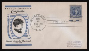 #882 5c Edward A MacDowell, Linprint-Hand Cancel FDC **ANY 5=FREE SHIPPING**