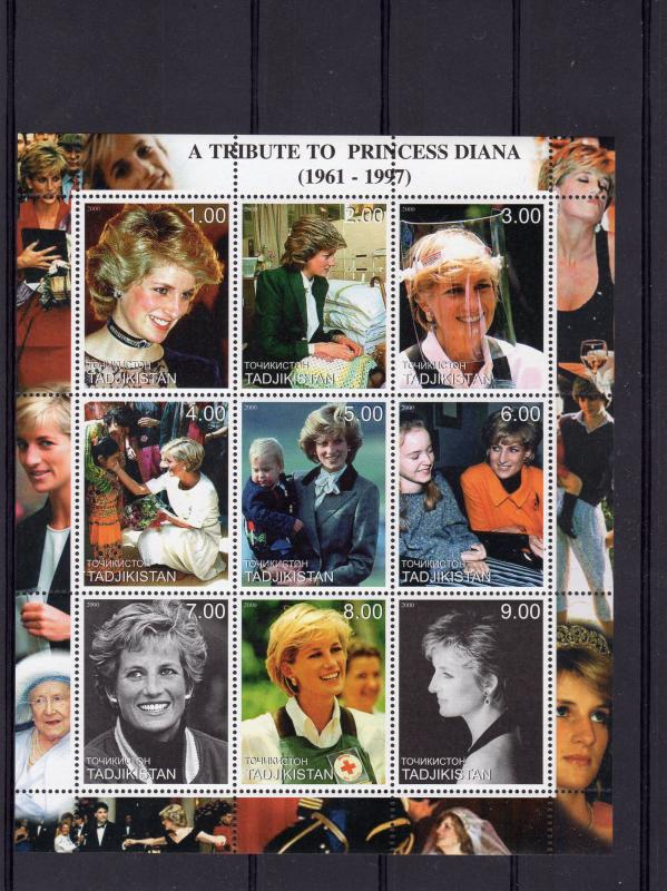 Tajikistan 2000 A Tribute To Princess Diana/Red Cross Sheetlet (9) MNH VF