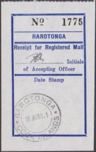 COOK IS 1980 PO registered letter receipt with cds of RAROTONGA............A8184