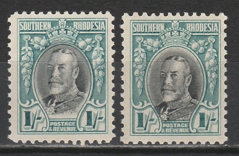 SOUTHERN RHODESIA 1931 KGV FIELD MARSHALL 1/- PERF 11.5 AND PERF 12