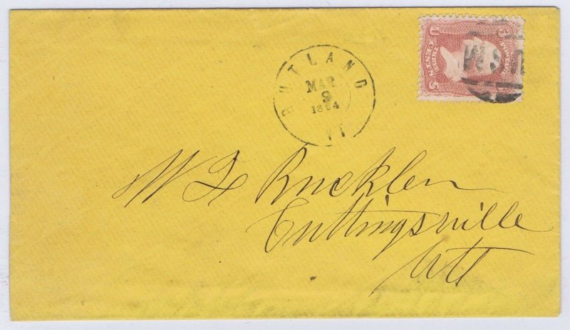 US 65 on cover circular USM in grid fancy cancel Rutland VT CDS 1864