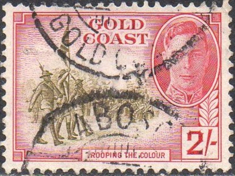 Gold Coast 1948 2/- sage-green and magenta used