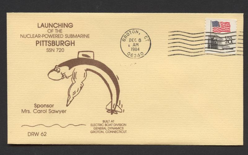 NAVAL COVER - USS PITTSBURGH SSN-720 - LAUNCH - DON WILSON CACHET