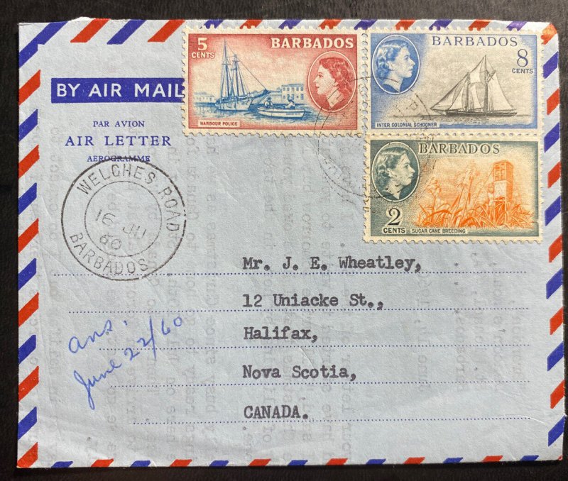 1960 Barbados Air Letter COver To Halifax Canada