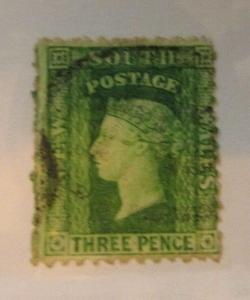 New South Wales SC #63g Pf. 12 used three pence stamp