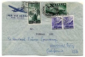 Air Mail Lire 50 + complementary on cover by air for the USA