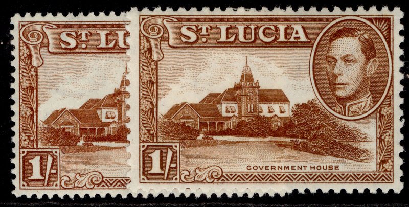 ST. LUCIA GVI SG135 + 135a, 1s PERF VARIEITES, M MINT.