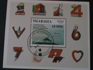 ​NICARAGUA-1989- 10TH ANNIVERSARY OF REVOLUTION CTO S/S -VF FANCY CANCEL