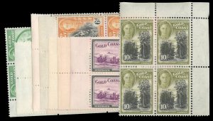 Gold Coast #130-141 Cat$372.60, 1948 George VI, complete set in blocks of fou...