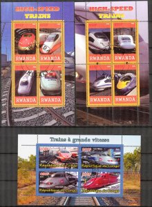 {g082} Congo Rwanda 2009 2011 Trains 3 sheets Used / CTO Cinderella