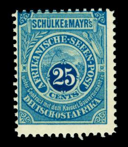 German EAST AFRICA 1892 SEAPOST - Schulke & Mayr's LOCALS  25c blue - mint MNH**