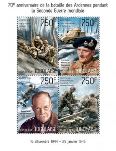 Togo Military & War Stamps 2014 MNH WWII WW2 Battle of Bulge Tanks 4v M/S