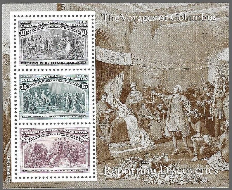 US  2624 - 2629, MNH Souvenir Sheets of the Columbian Voyages.