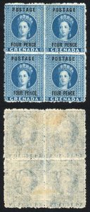 Grenada SG23 4d blue Perf 14.5 Wmk Large Star Mint block of four Very Fresh