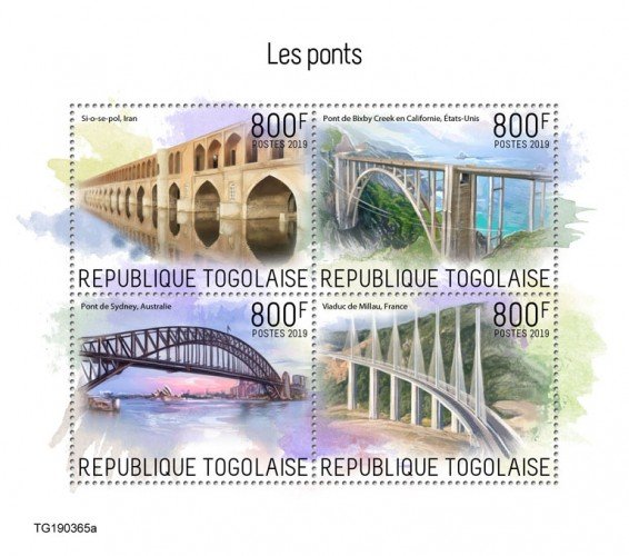 TOGO - 2019 - Bridges - Perf 4v Sheet - MNH