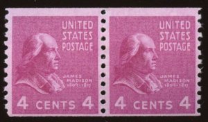 US 843, MH.  Pair.  1938 Presidential Issue.  4¢ James Madison.