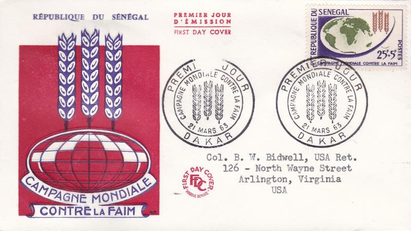 Senegal 1963 Scott B17 Semi-postal  FAO Freedom From Hunger FDC. Typed Address