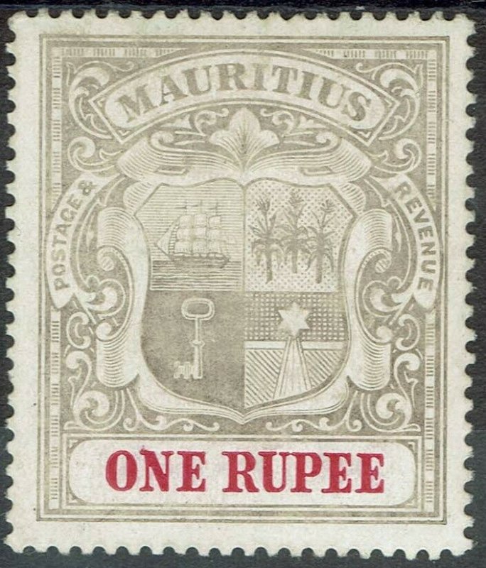 MAURITIUS 1904 ARMS 1R WMK MULTI CROWN CA  