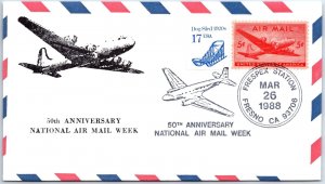 US SPECIAL EVENT COVER NATIONAL AI MAIL WEEK 50 YEARS FRESNO CALIFORNIA 1988