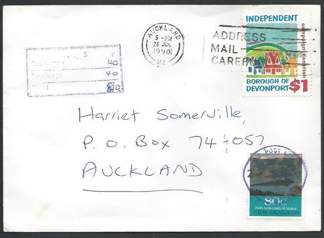 NEW ZEALAND 1990 postage due cover - illegal use of cinderella.............51925