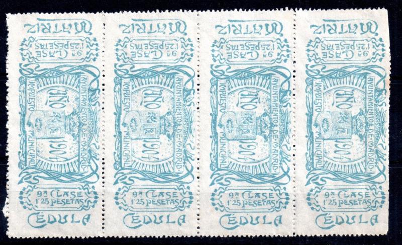 Cedula Spain Revenue mint strip of 4 WS10076