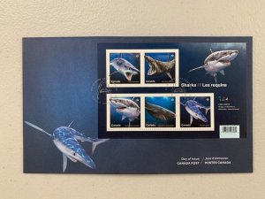 Canada scott 3105 Sharks souvenir sheet FDC 2018