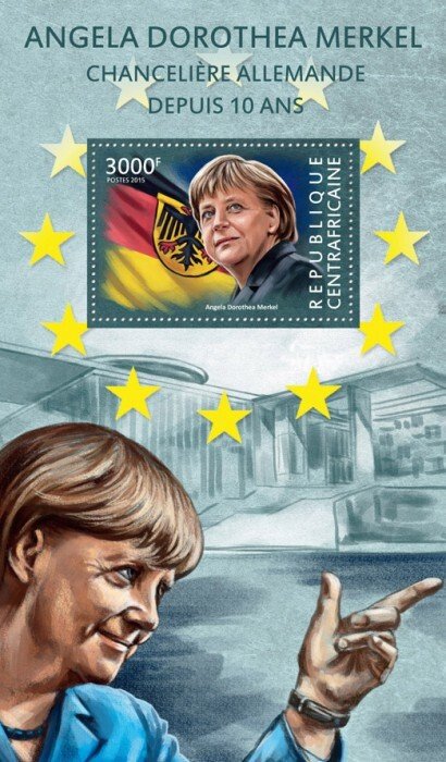 C A R - 2015 - Angela Dorothea Merkel - Perf Souv Sheet - Mint Never Hinged