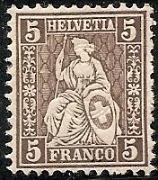 Switzerland   61 Mint OG 1881 5c brown Helvetia