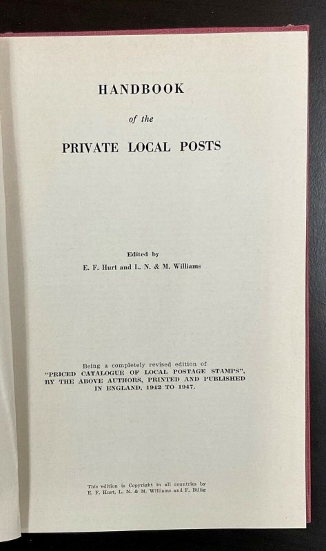 Billig’s Specialized Catalogues Volume 6  Handbook of Private Local Posts  1950 