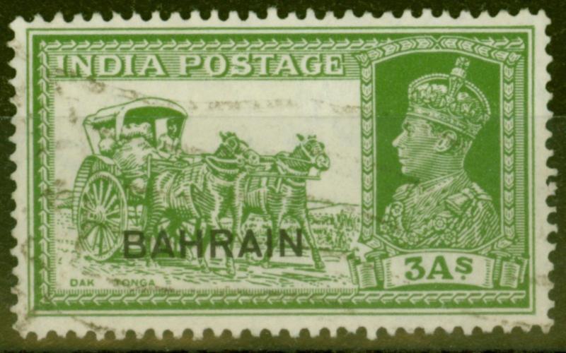 Bahrain 1941 3a Yellow-Green SG26 Fine Used