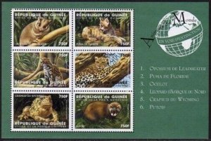 Guinea 1477 af sheet,MNH. Endangered Species 1998.Opossum,Puma,Ocelot,Leopard,