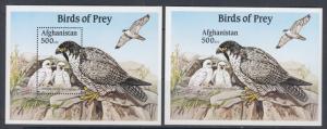 Afghanistan MNH. c. 2000 Birds of Prey Corner Blocks & perf + imperf Souv Sheets