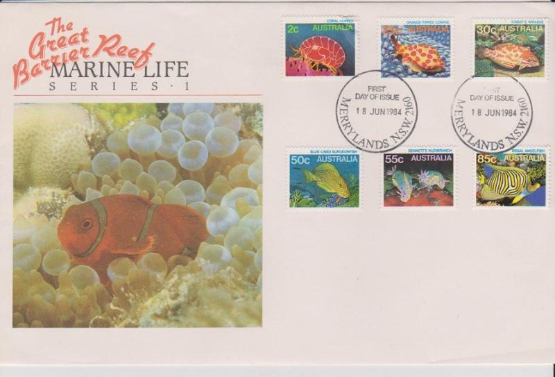 Australia1984 Great Barrier Reef Marine Life Set on first Day Cover