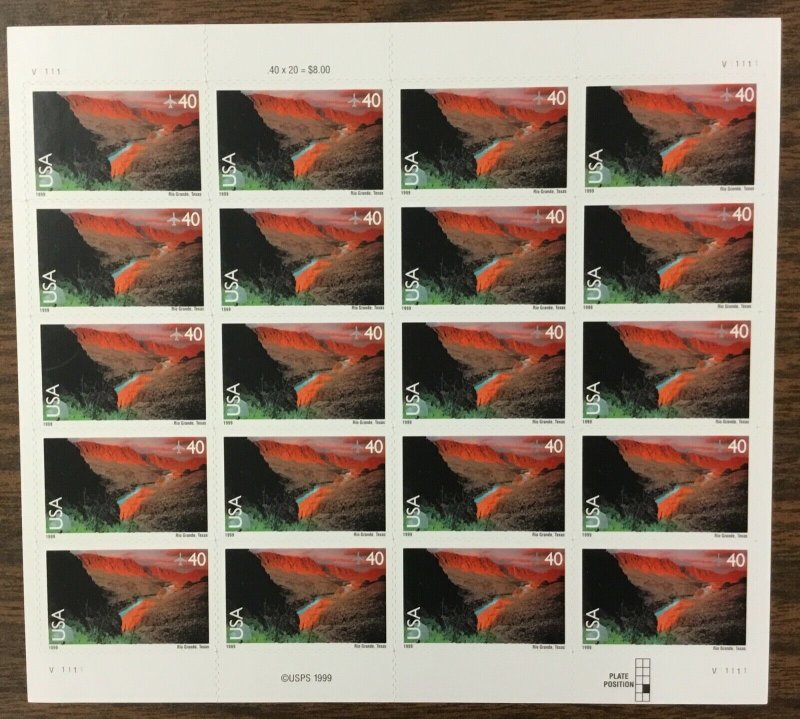  C-134    Rio Grande, Texas    Mint 40¢  Sheet of 20.   Issued in 1999.