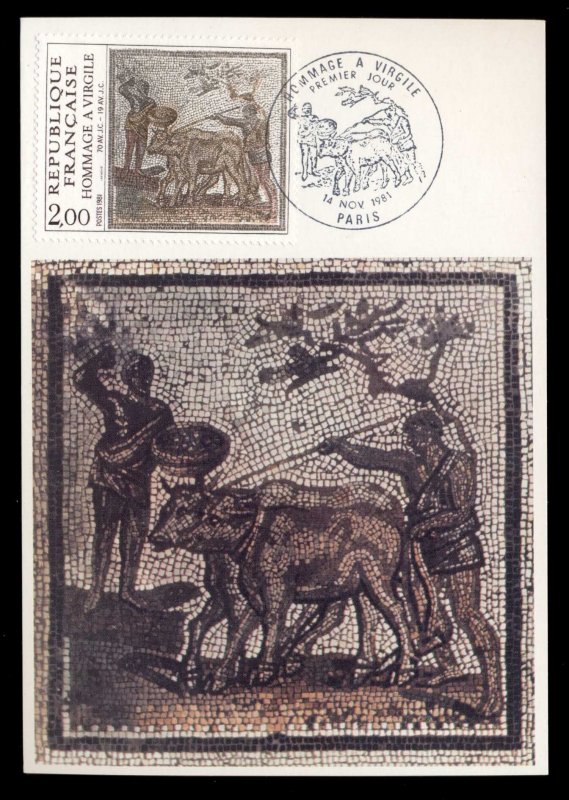 France 1981 Art, Men Leading Cattle, Mosaic Maxicard