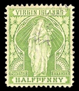 Brit Virgin Is 1899 QV ½d yellow-green HALFPFNNY ERROR very fine used. SG 43a.