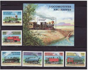 Guinea 1997 Steam Locomotives 6 Stamp Set + S/S Scott #1450-6  7B-2328