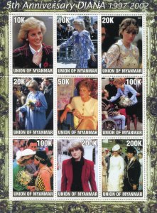 Union of Myanmar 2002 PRINCESS DIANA Sheet Perforated Mint (NH)