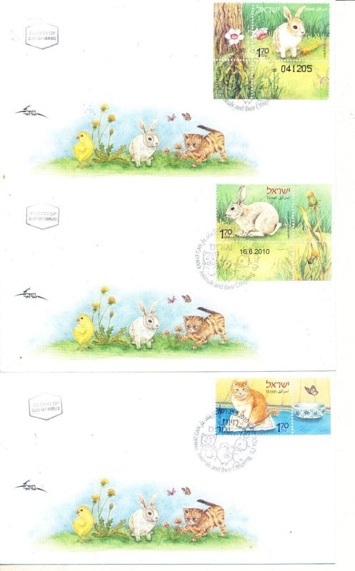 ISRAEL 2010 FAUNA ANIMALS & THEIR OFFSPRING MINI SHEET CUT OUTS SET OF 15 FDC's 