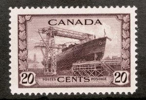 1942 Canada Sc #260 KGVI War Issue 20¢ Corvette - MH postage stamp Cv $15