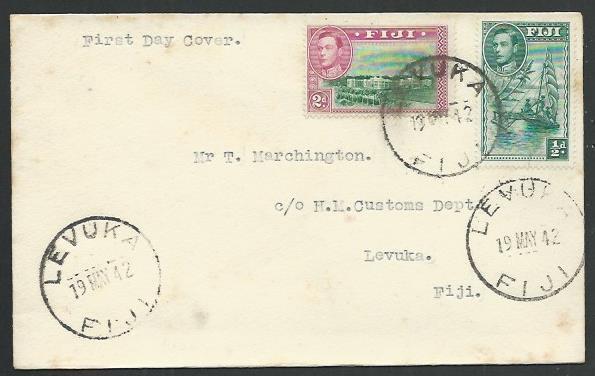 FIJI 1942 GVI ½d & 2d on FDc ex Levuka.....................................61766